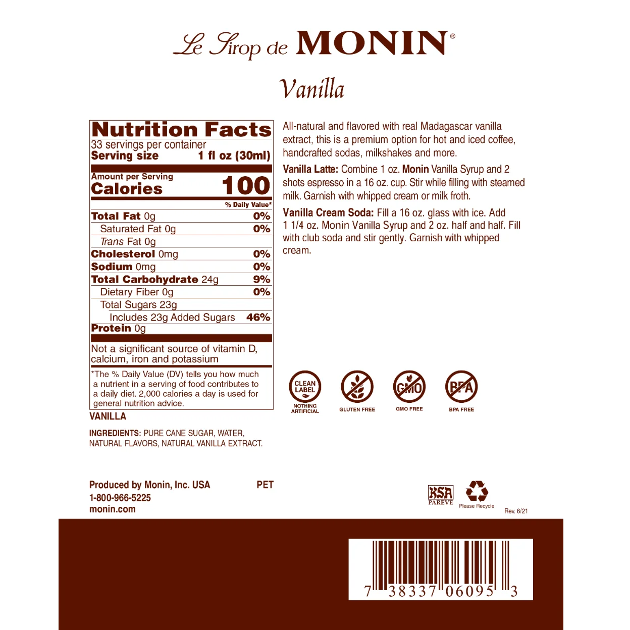 Monin Vanilla Syrup - Image 2