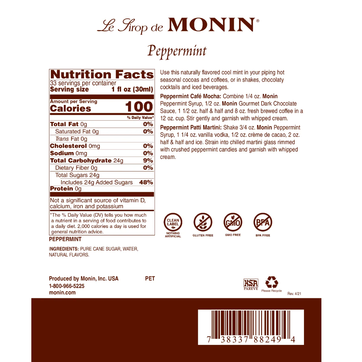 Monin Peppermint Syrup - Image 2