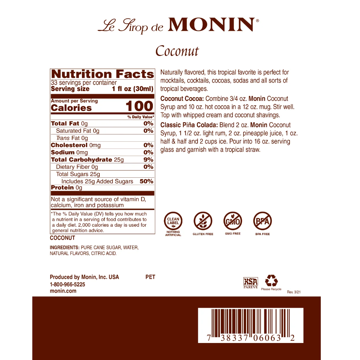 Monin Coconut Syrup - Image 2