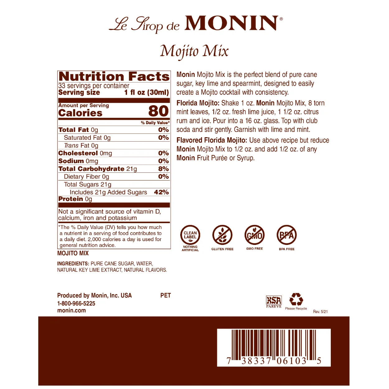 Monin Mojito Mix Syrup - Image 2