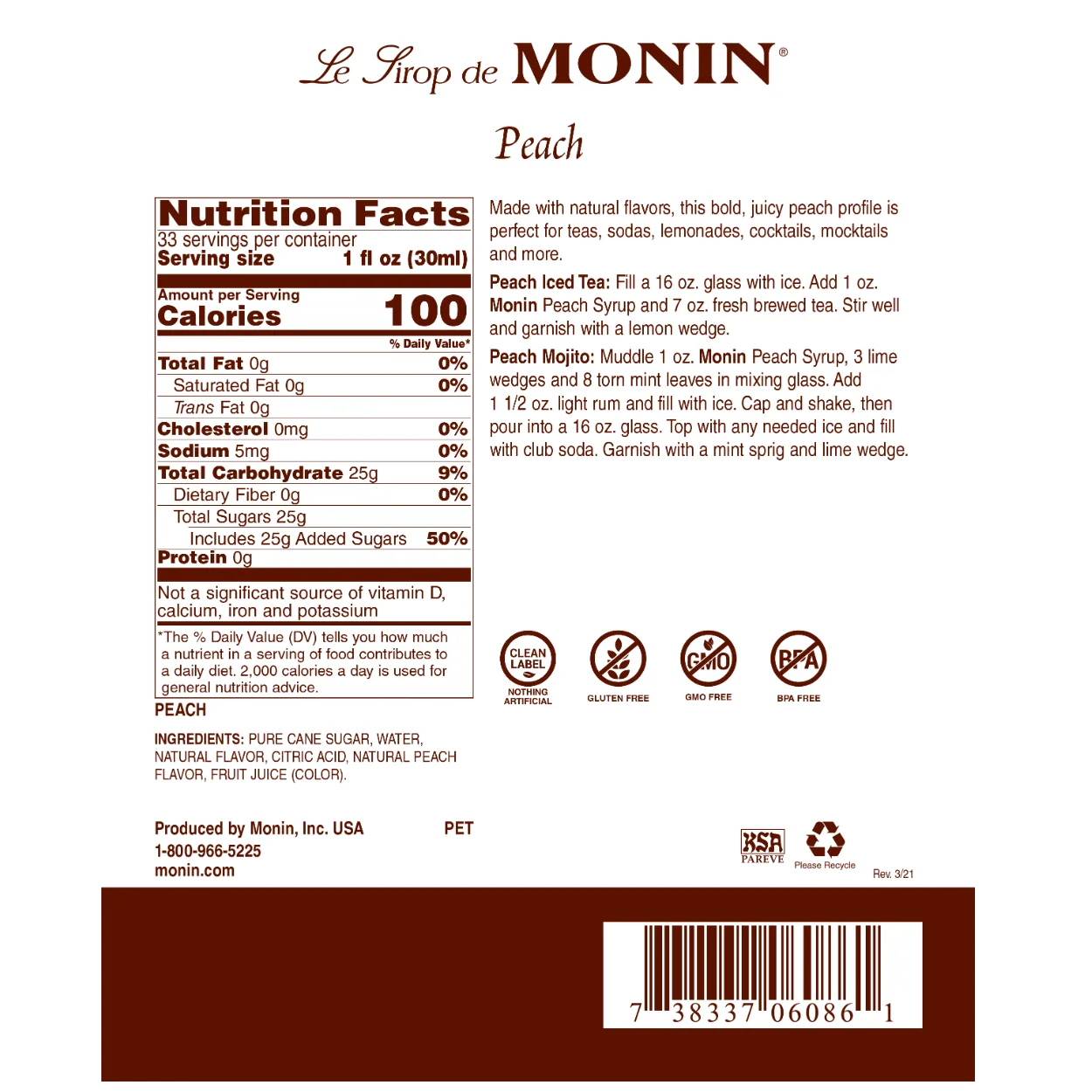 Monin Peach Syrup - Image 2