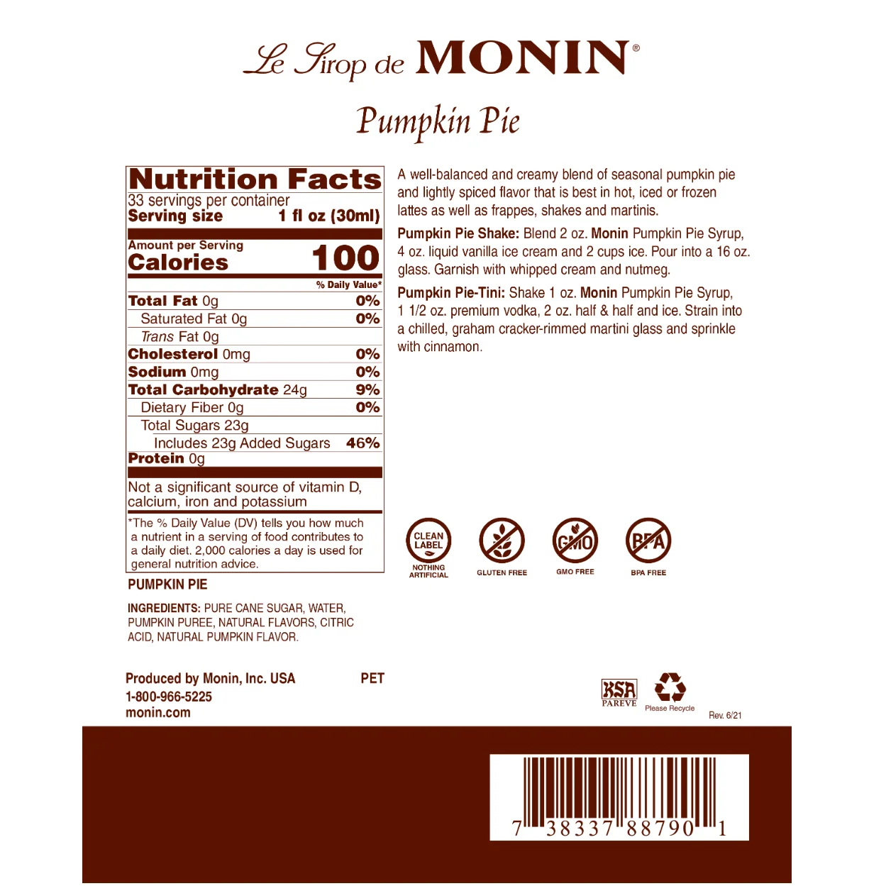 Monin Pumpkin Pie Syrup - Image 2