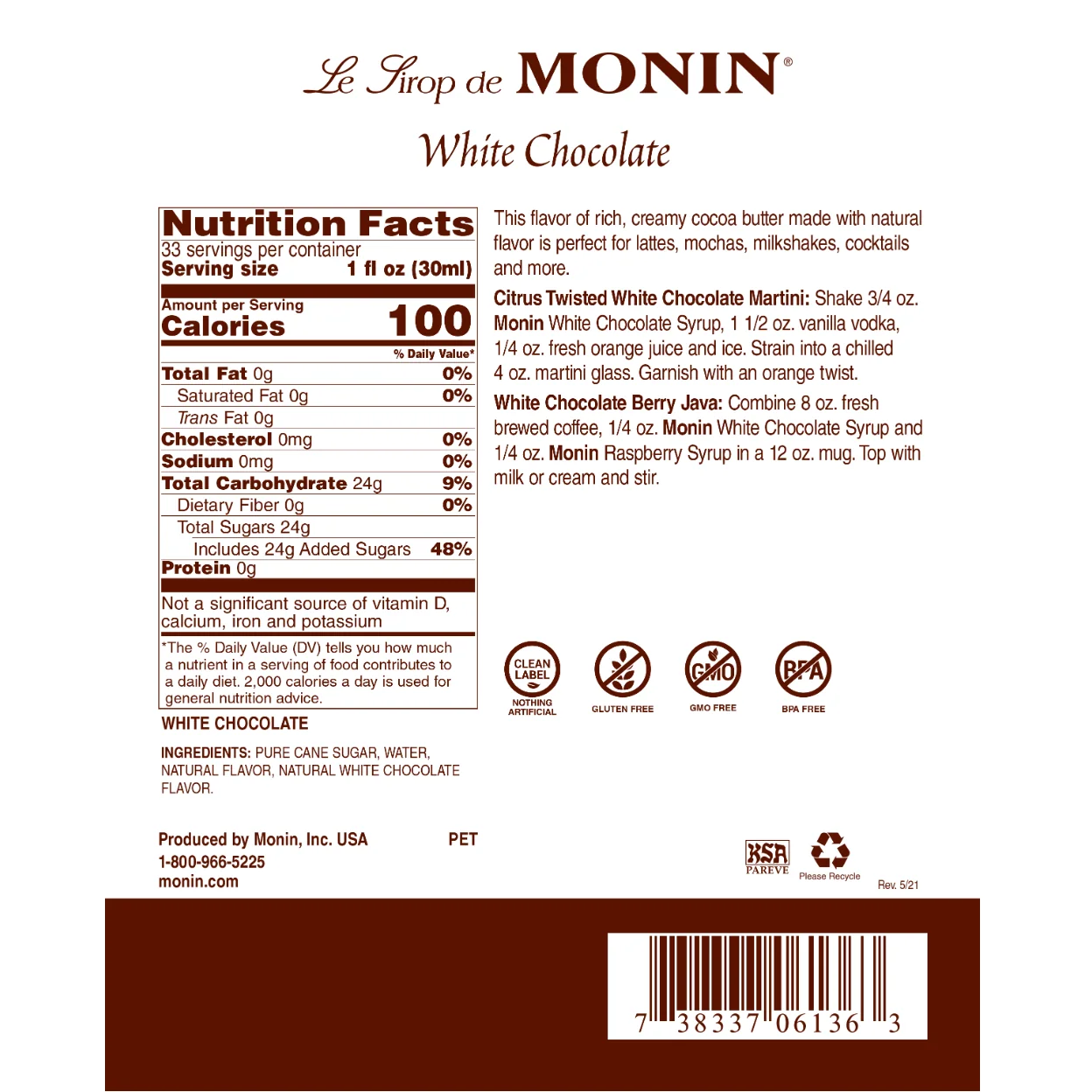 Monin White Chocolate Syrup - Image 2