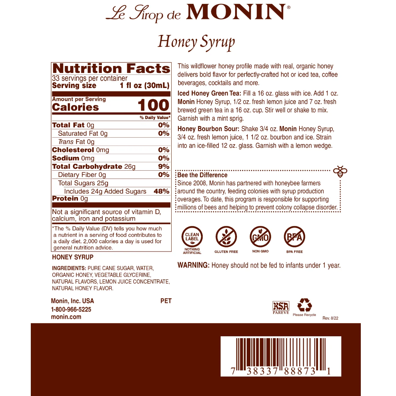 Monin Honey Syrup - Image 2