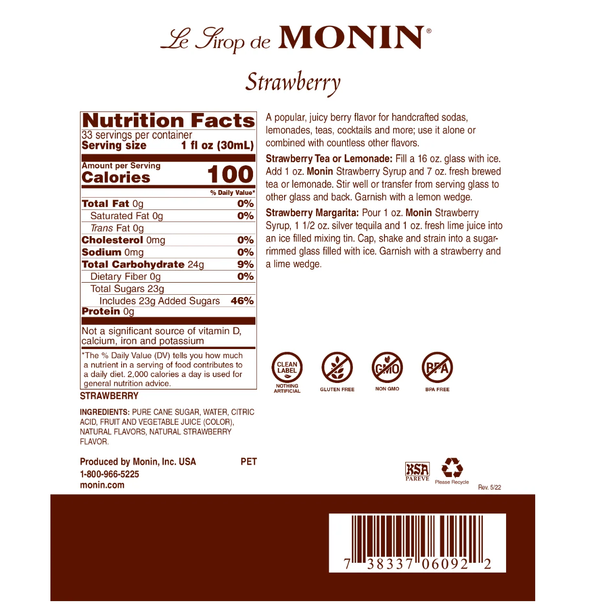 Monin Strawberry Syrup - Image 2