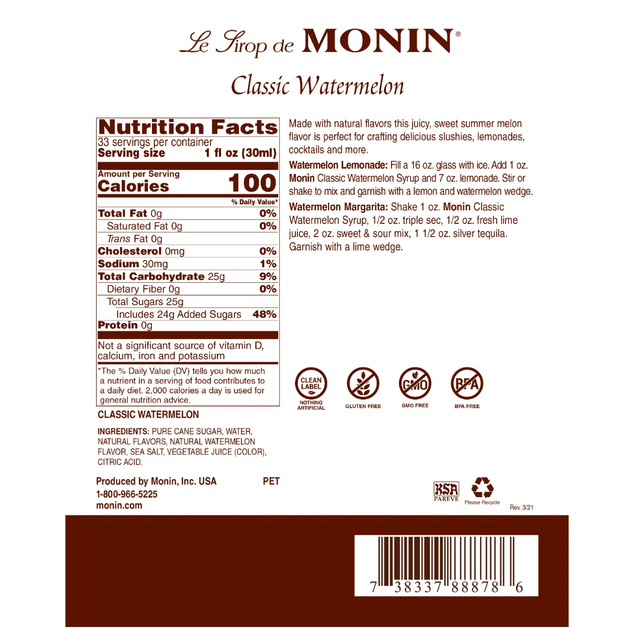 Monin Classic Watermelon Syrup - Image 2