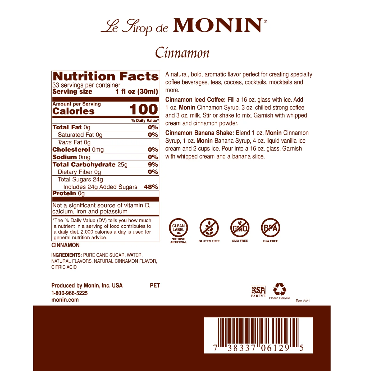 Monin Cinnamon Syrup - Image 2
