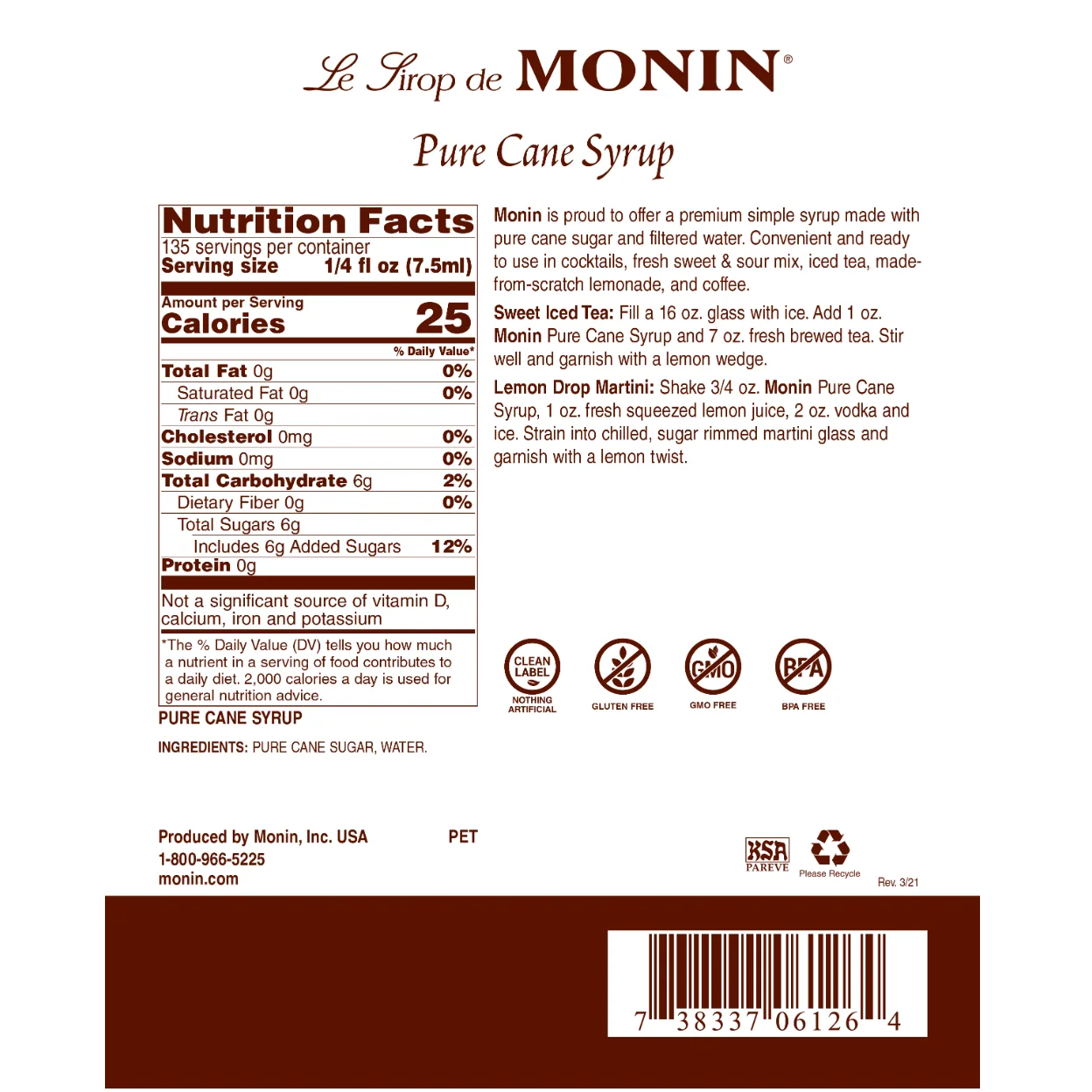 Monin Pure Cane Syrup - Image 2