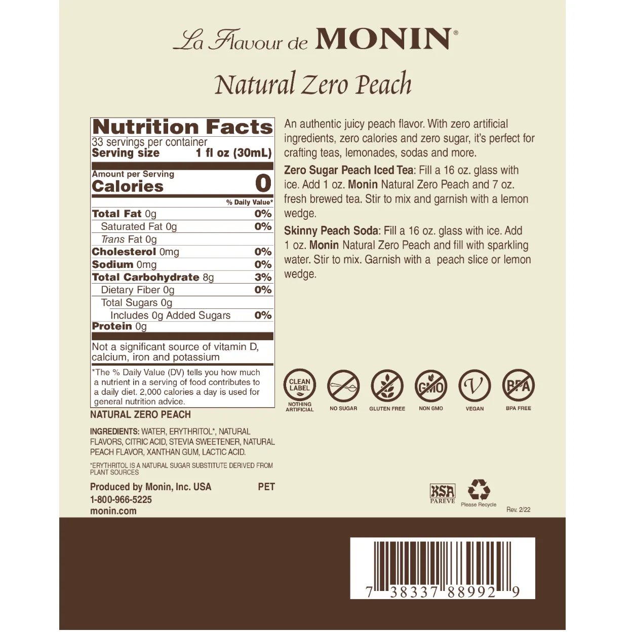 Monin Natural Zero Peach - Image 2