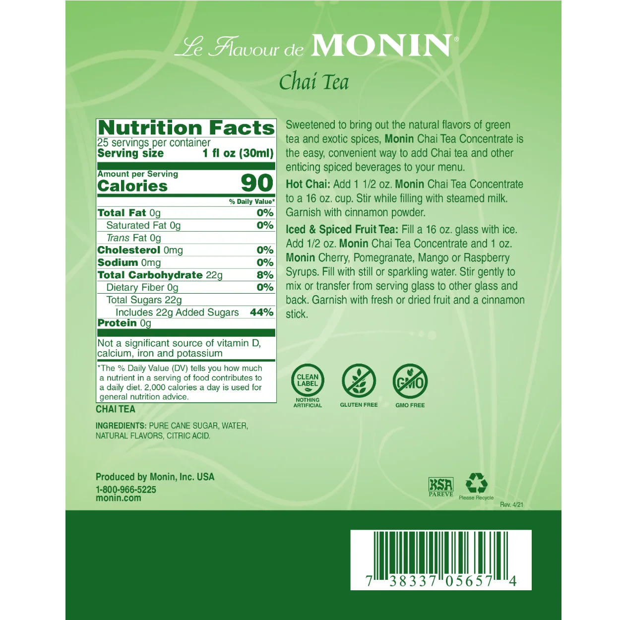 Monin Chai Tea Concentrate - Image 2